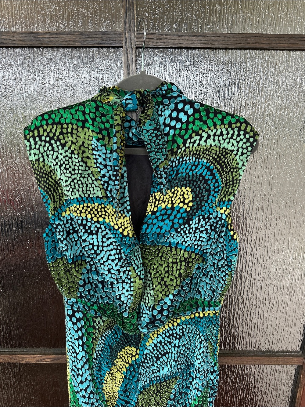 SALONI Fleur Dot Print Dress Sleeveless High-Neck Green Patterned Maxi US 12 - Picture 16 of 17